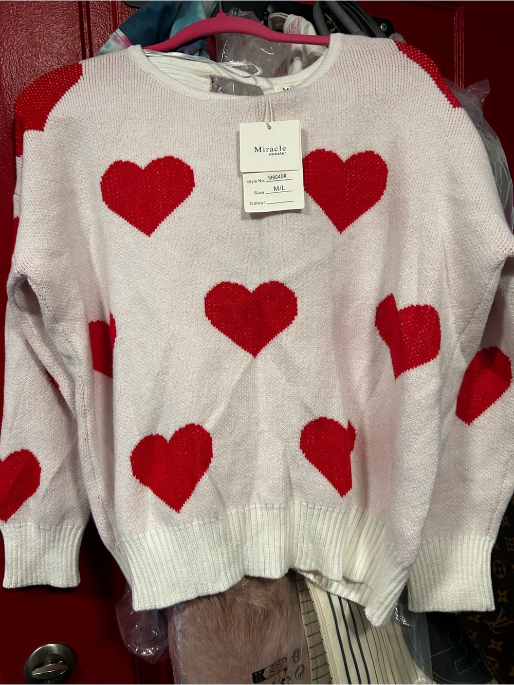 Miracle White Sweater with Red Heart Motif